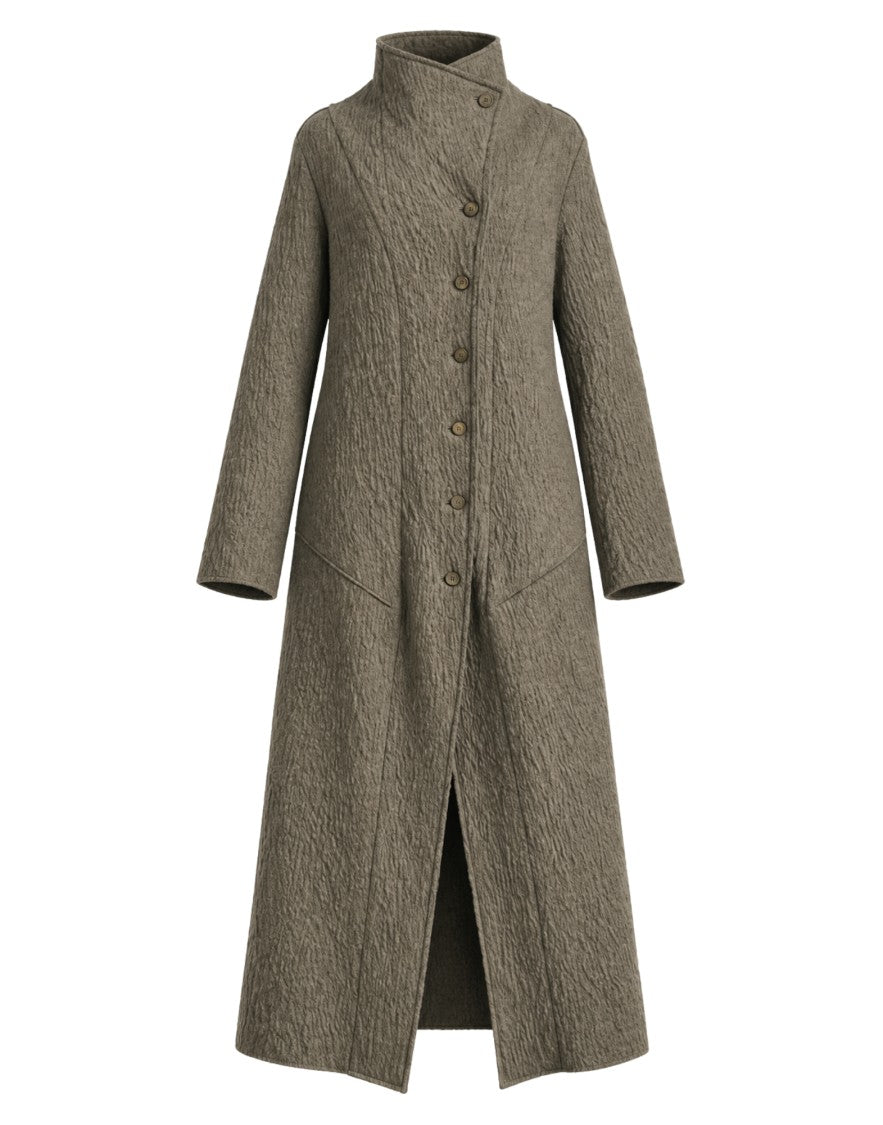 Transit Light Green Textured Longline Stand Collar Coat