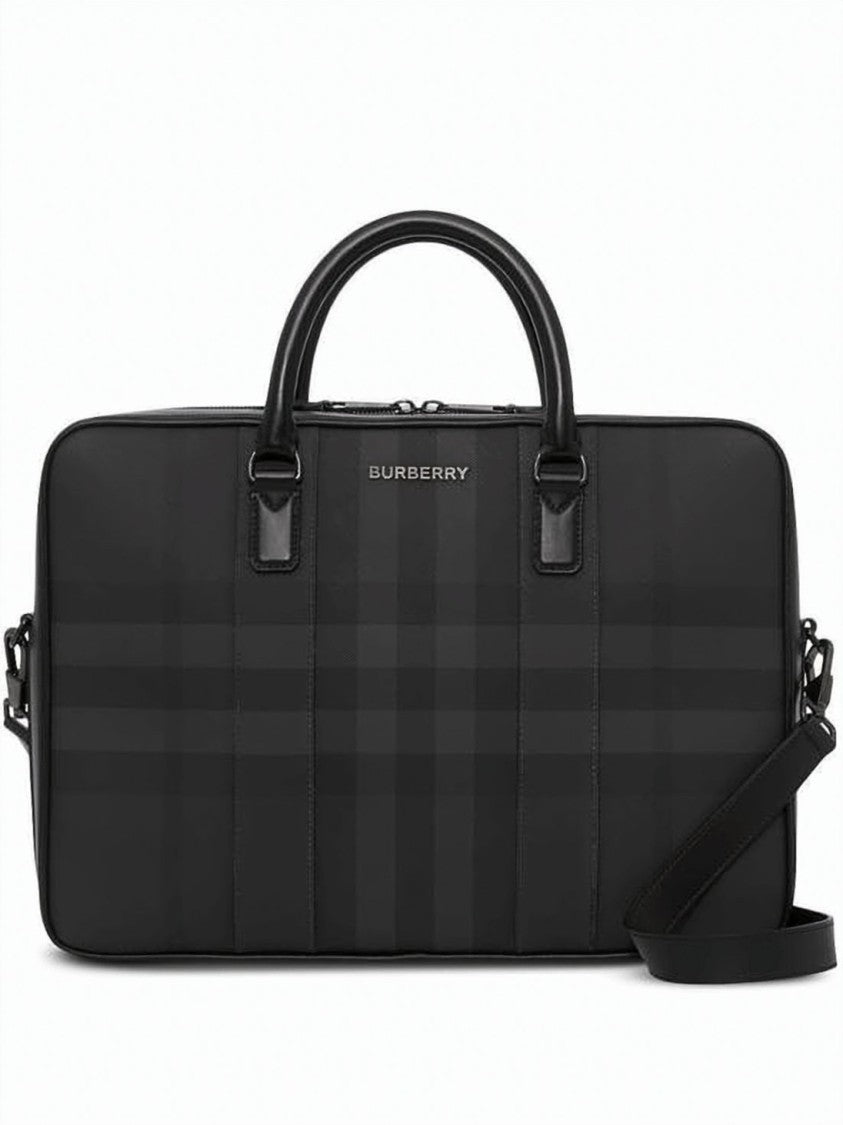 Burberry Structured Briefcase With Subtle Check Pattern