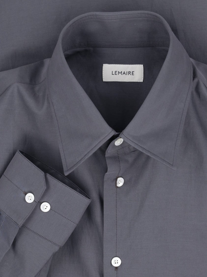Lemaire Grey Pointed Collar Cotton-Silk Shirt
