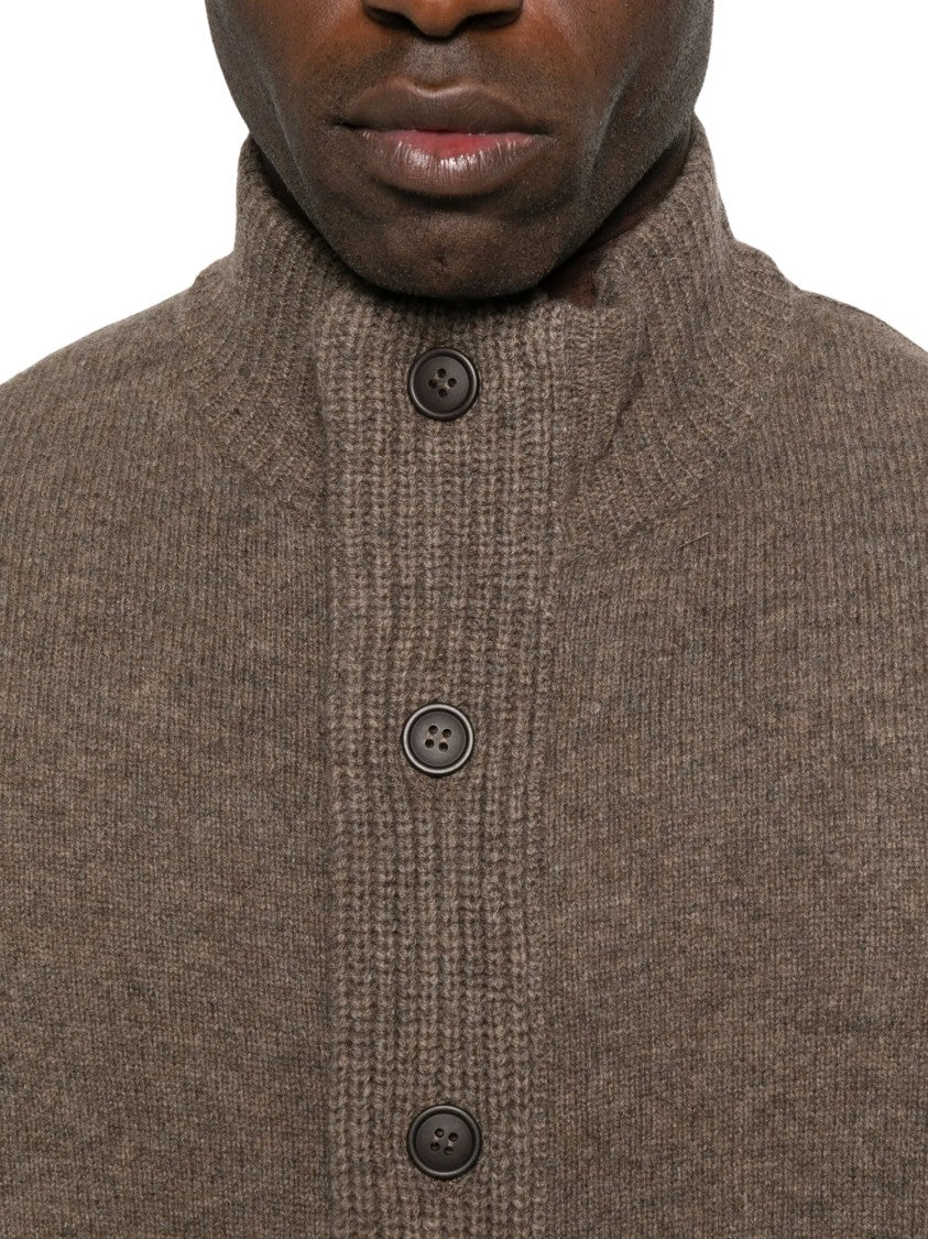 Barbour Textured Knit High-Neck Cardigan With Button-Up Front