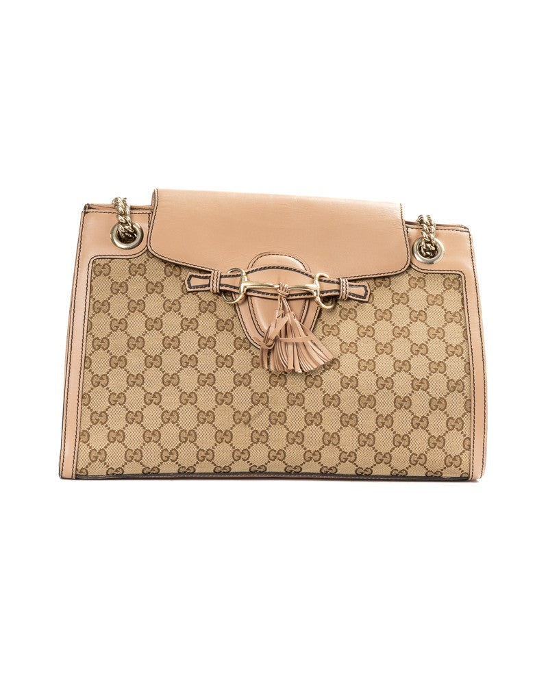 Gucci Dusty Pink Gg Supreme Emily Large Canvas Shoulder Bag