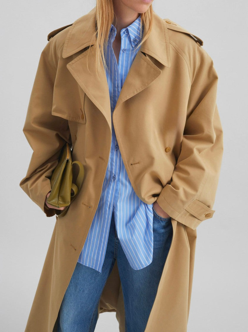 The Frankie Shop Beige Loose Fit Cotton Trench Coat