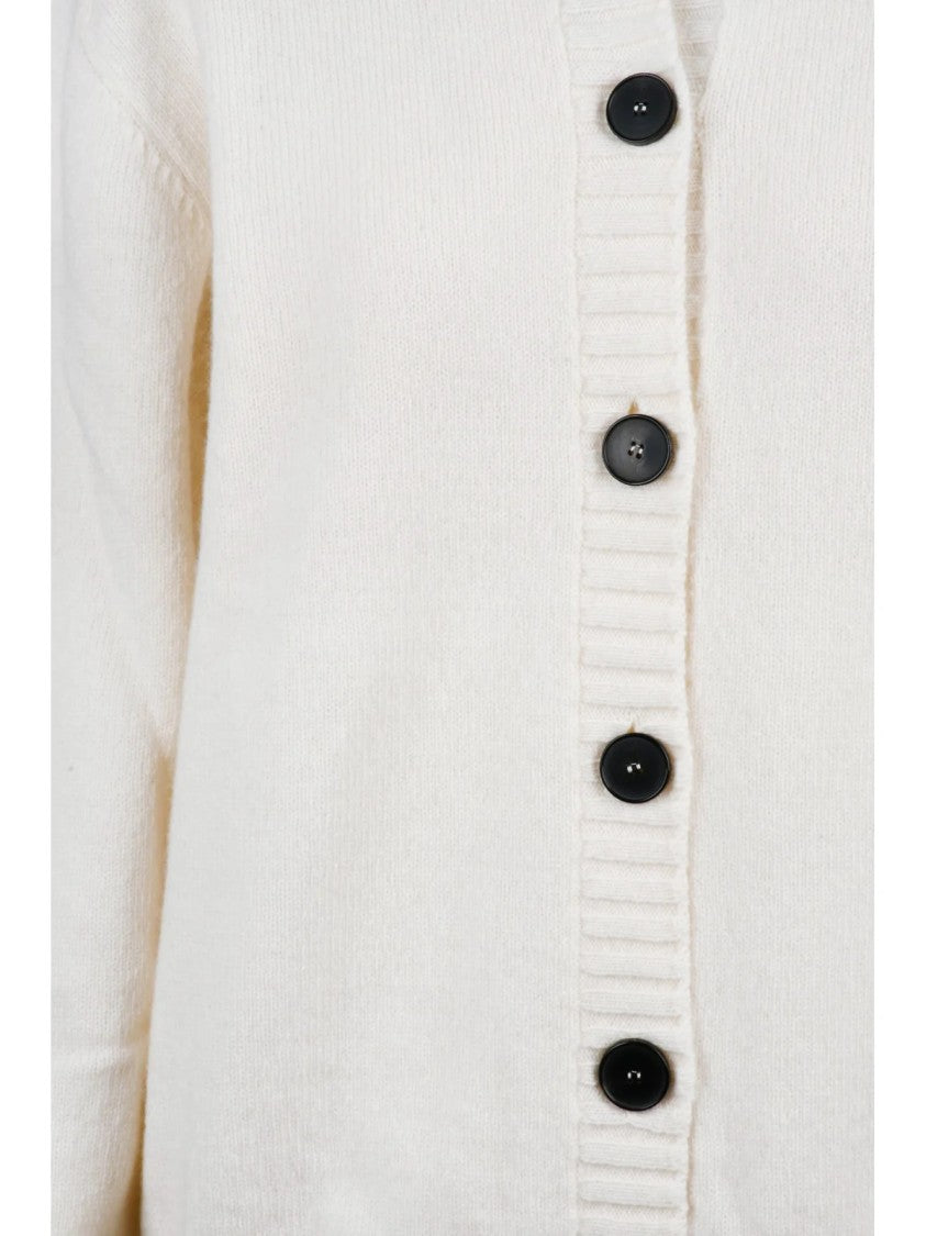 Amaranto White Crew Neck Wool-Cashmere Cardigan