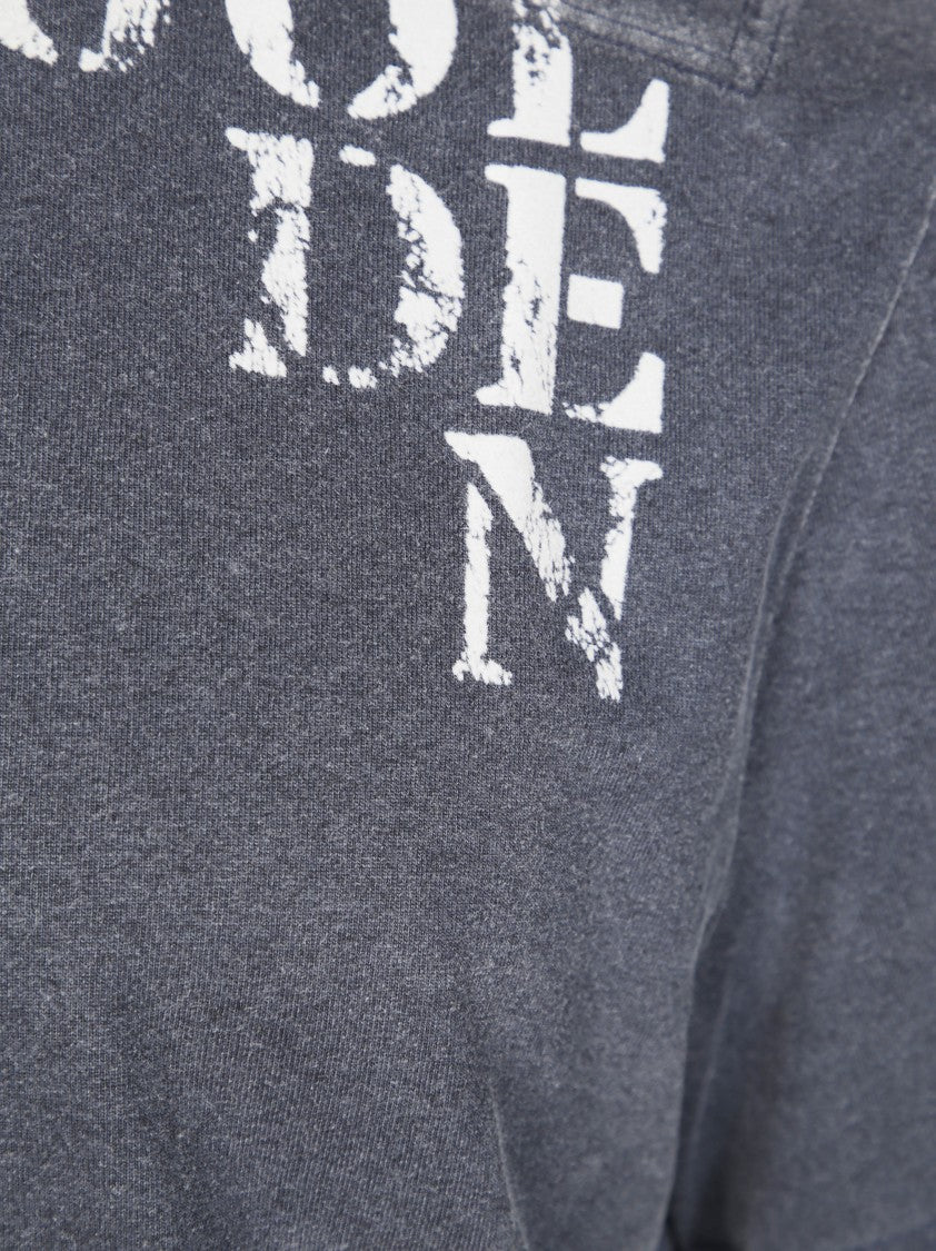 Golden Goose Relaxed Fit Grey T-Shirt With Cascading Text Print