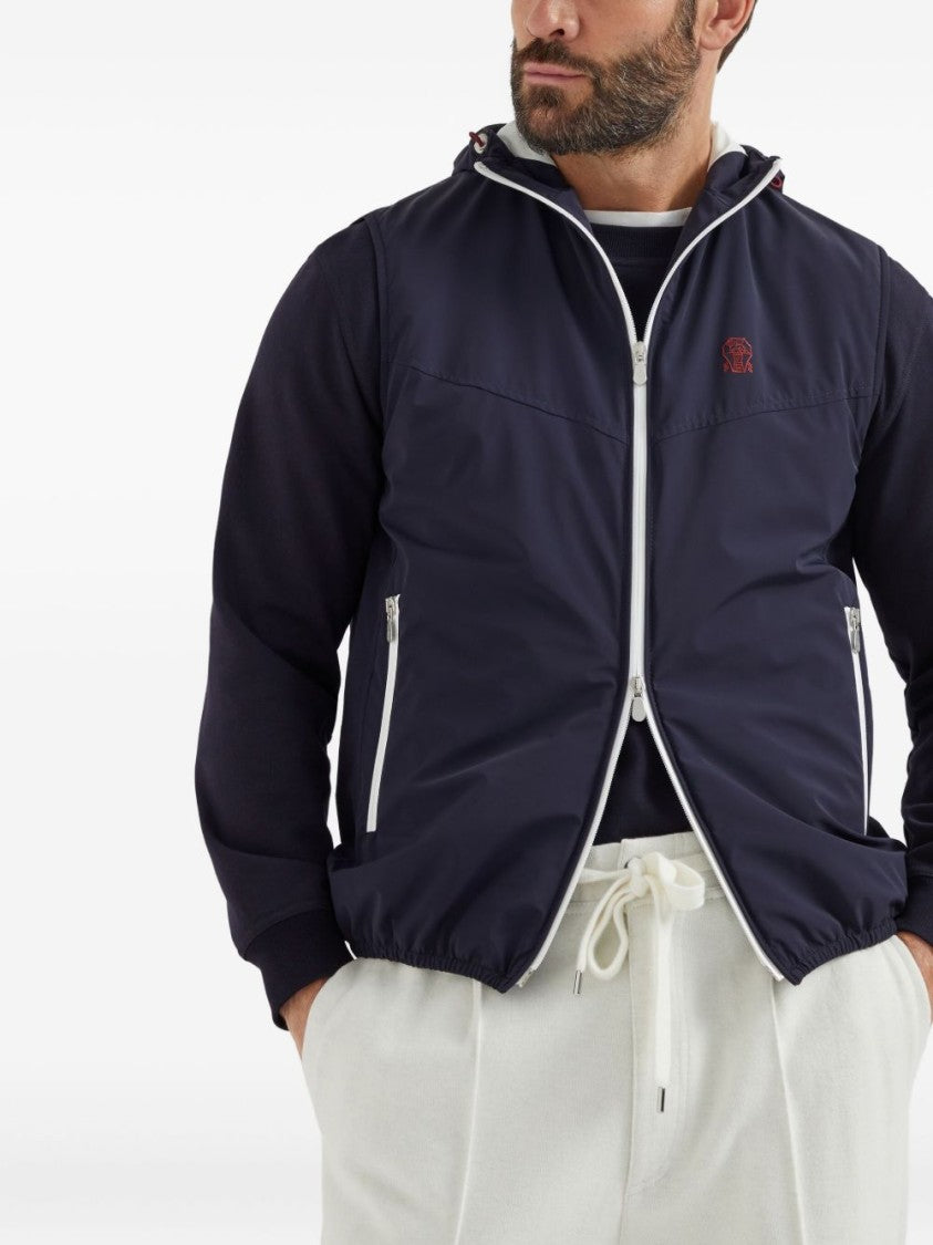 Brunello Cucinelli Black Zip-Up Hooded Logo Vest