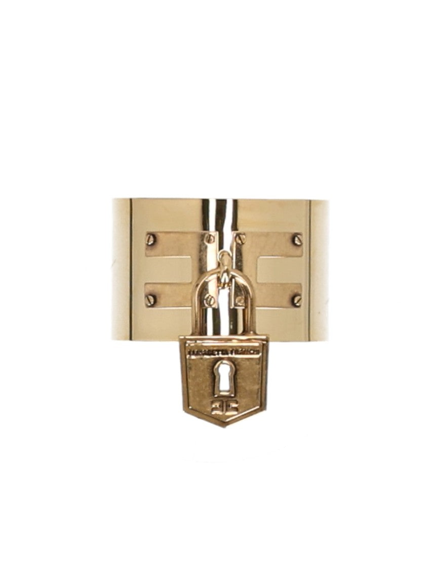 Elisabetta Franchi Polished Brass Cuff Bracelet With Distinctive Padlock Charm