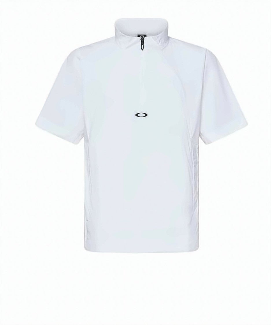 Oakley High-Collared White Zippered Tee With Minimalist Design