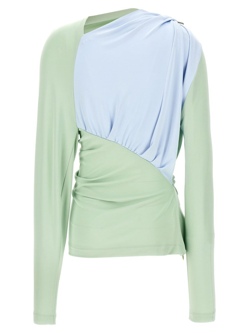 Victoria Beckham Two-Tone Jersey Draped Top With Asymmetric Cut