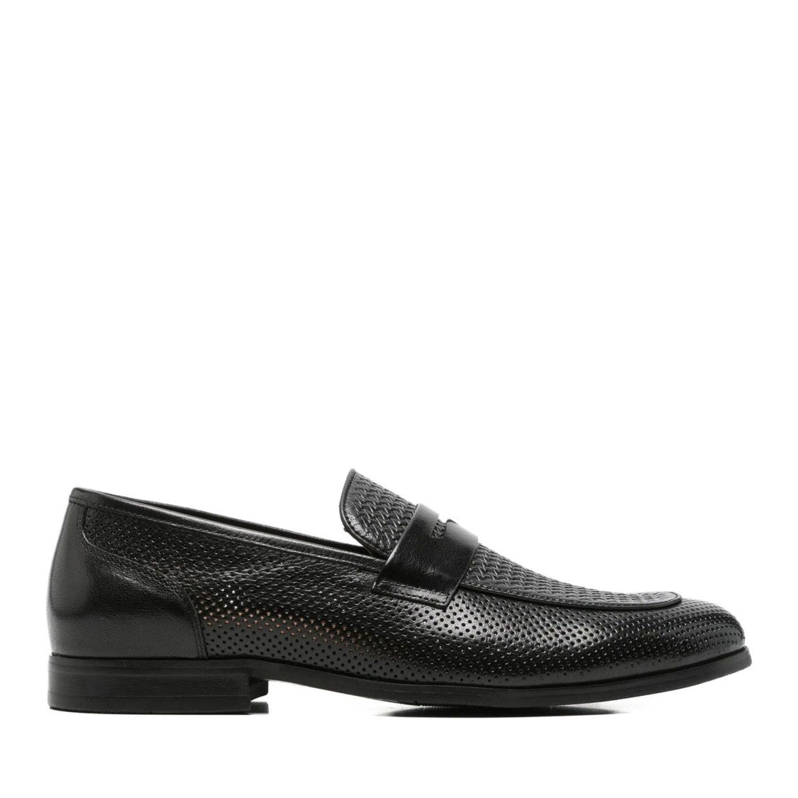 Alberto Gozzi Black Perforated Woven Detail Leather Flats