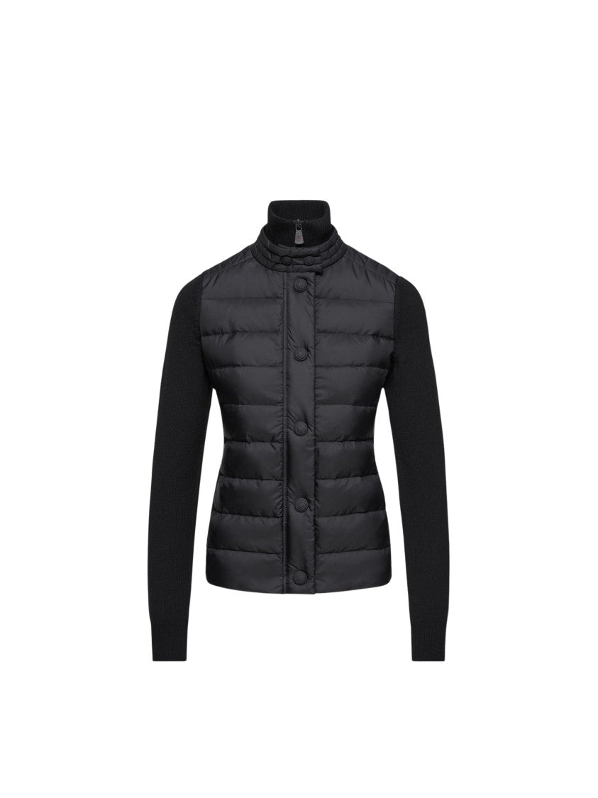 Moncler Grenoble Quilted Padded High Collar Wool-Blend Cardigan