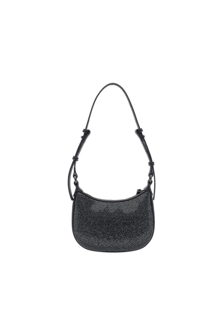 Pinko Black Crystal Embellished Leather Shoulder Bag