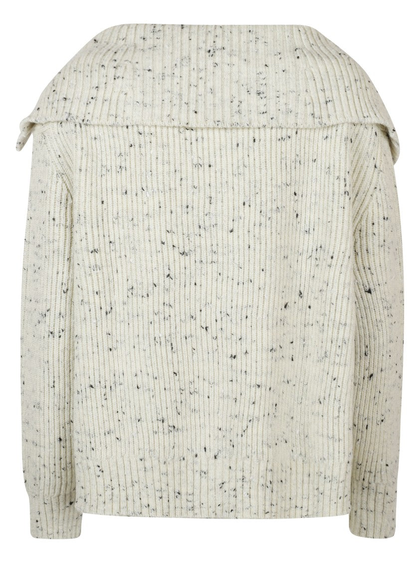 Bottega Veneta Ribbed Knit Sweater With Oversized Collar And Gold-Tone Buttons