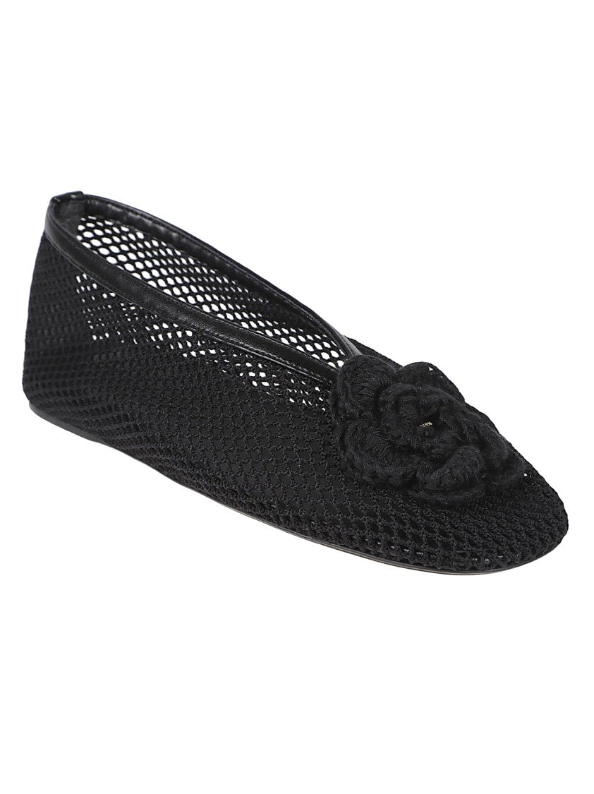 Ganni Ballerina Flats With Crochet Floral Detail