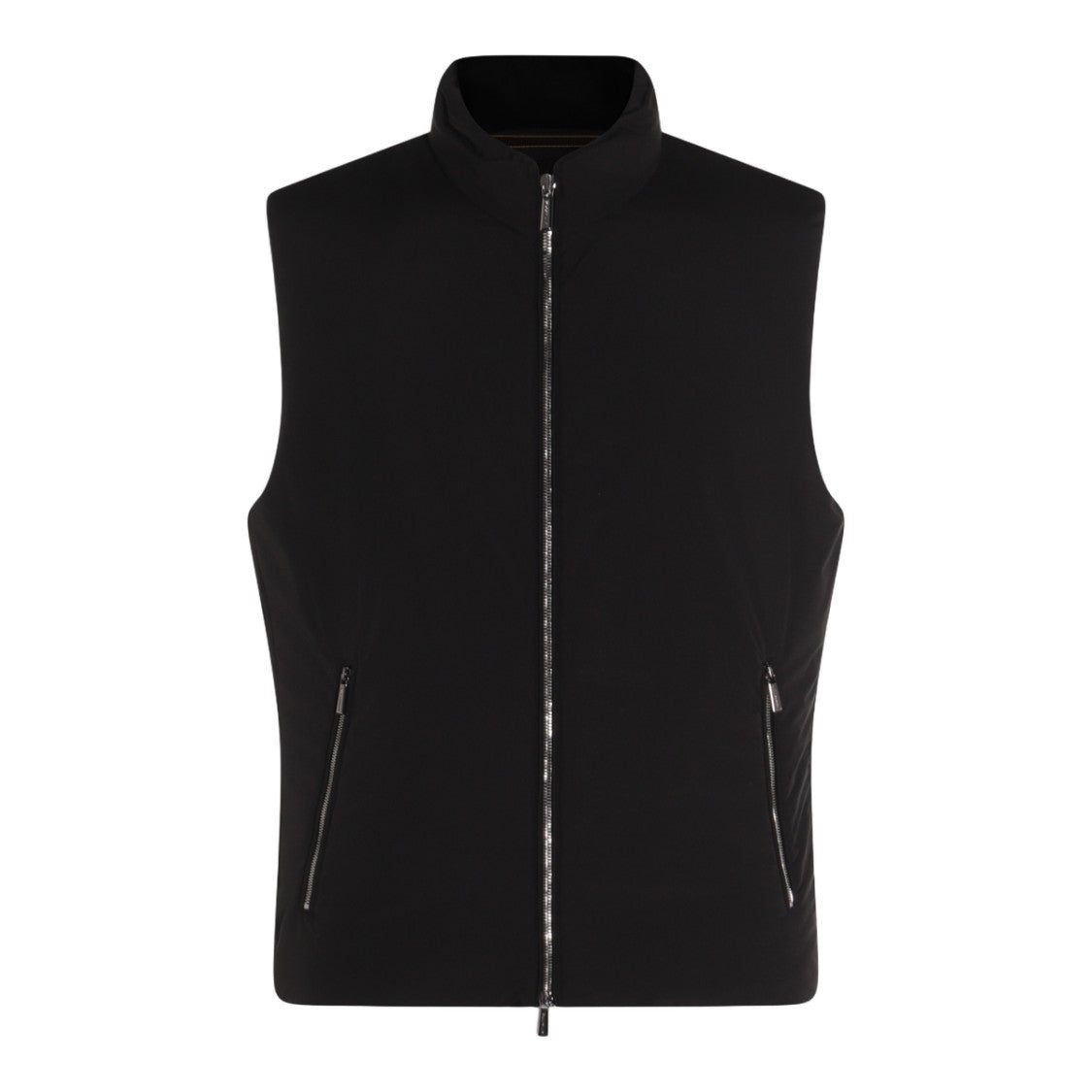 Moorer High Collar Sleeveless Vest With Zipper Detail