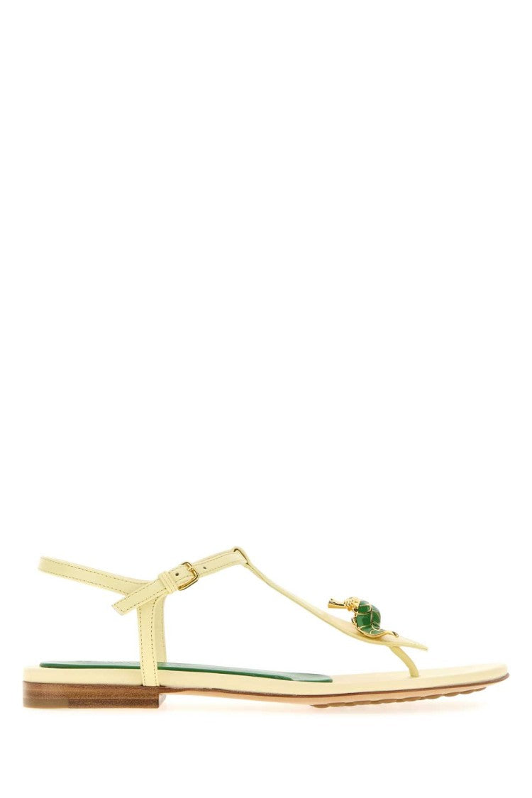 Bottega Veneta Pastel Yellow Leather Rana Flora Sandals