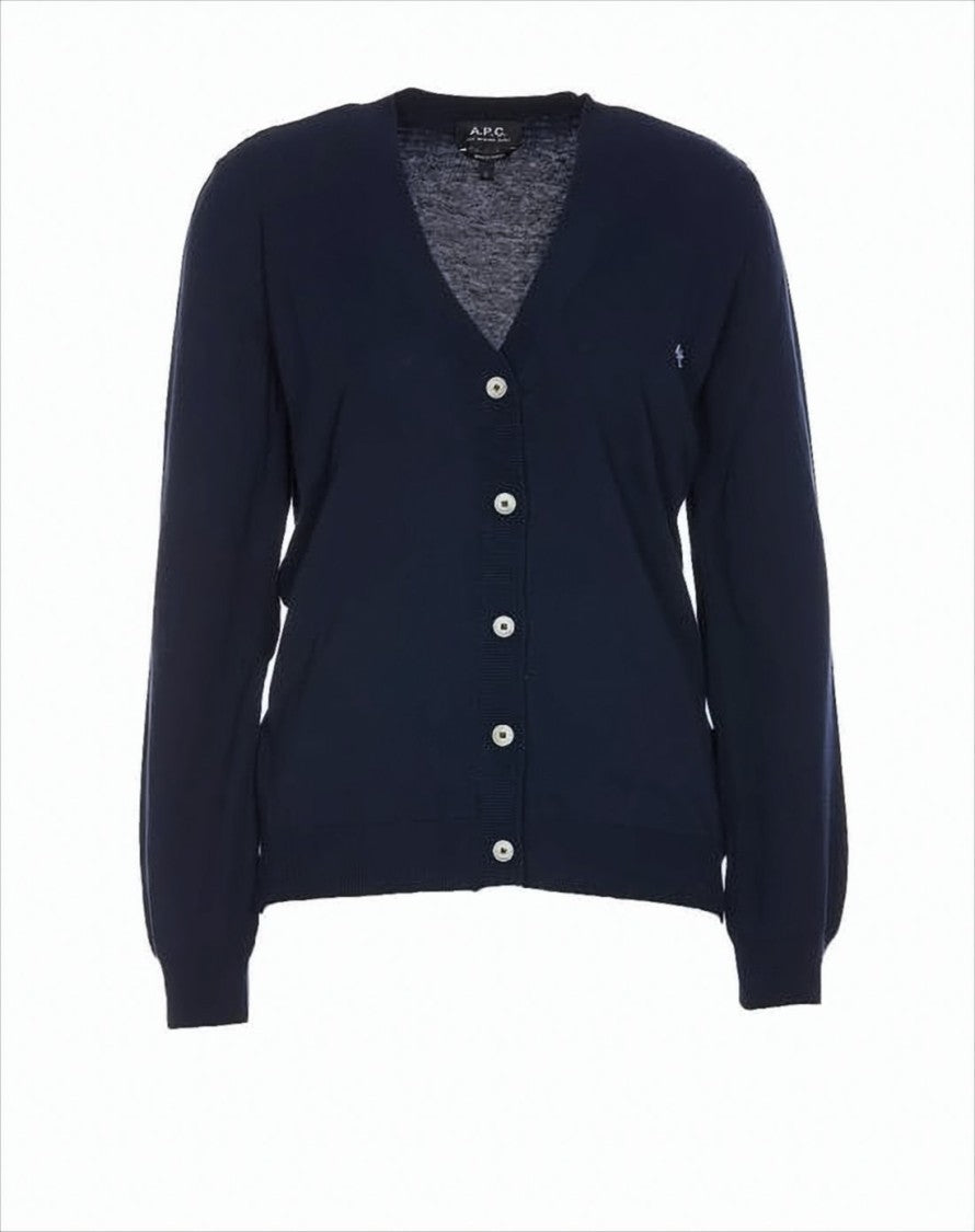 A.P.C. V-Neck Blue Cotton Cardigan