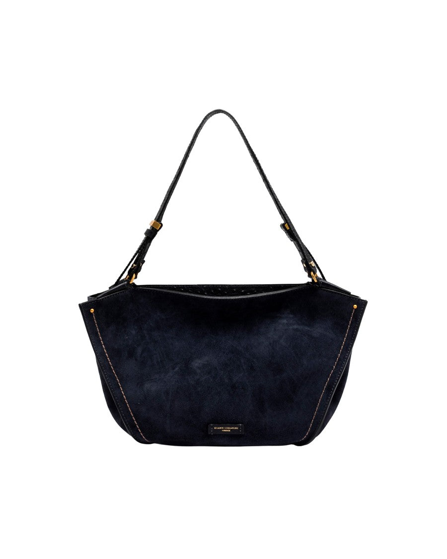 Gianni Chiarini Dark Blue Bloom Suede Tulip Shoulder Bag