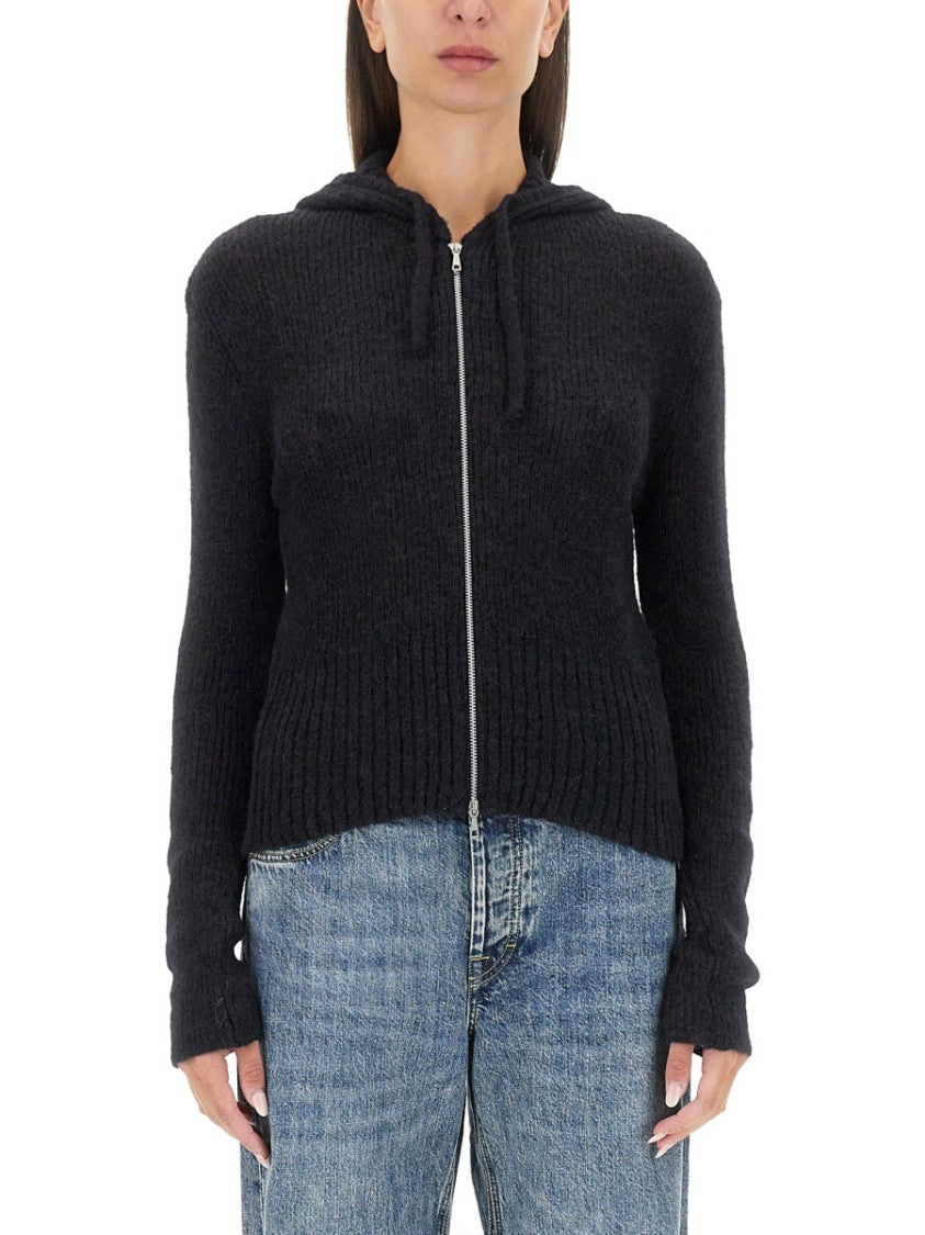 Our Legacy Hooded Zip-Up Knit Sweater With Ribbed Details