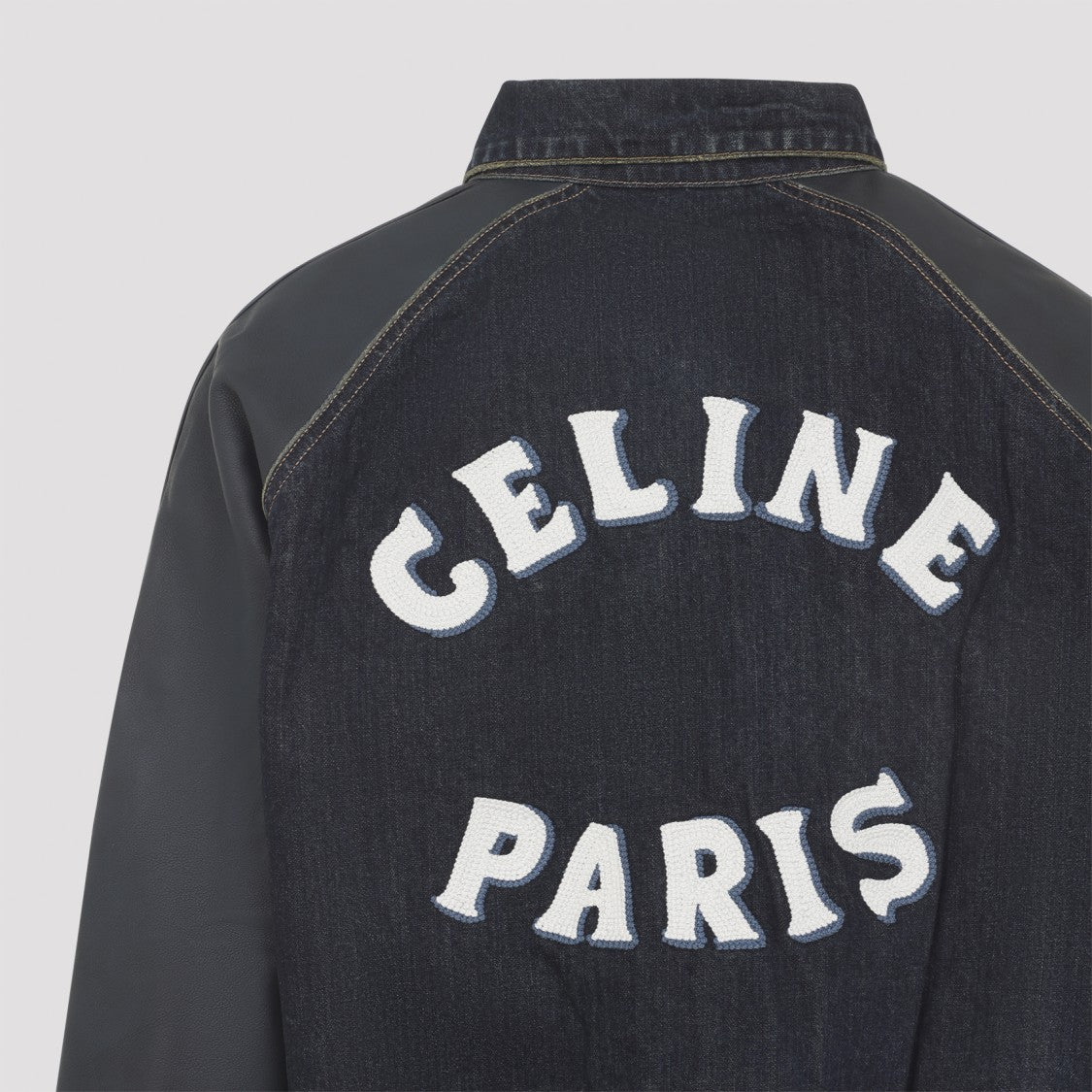 Celine Blue Cotton Denim Teddy Jacket With Leather Sleeves