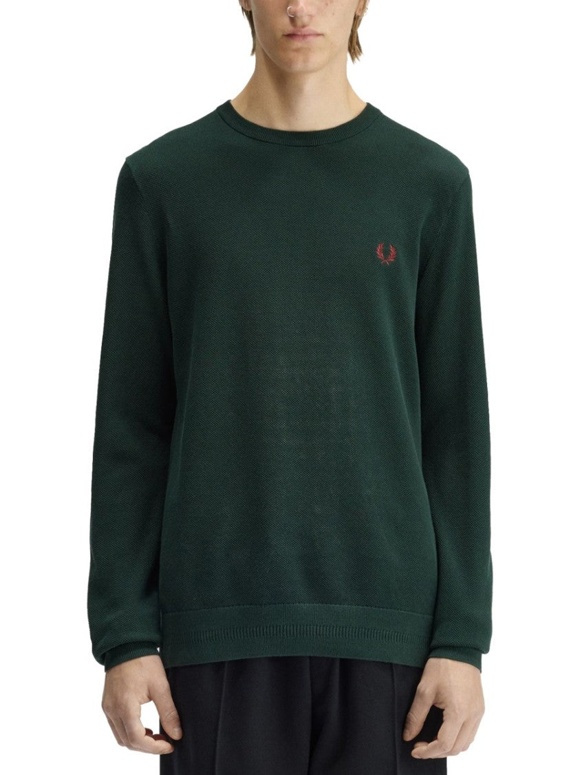 Fred Perry Long-Sleeved Cotton Ribbed Crewneck Sweatshirt