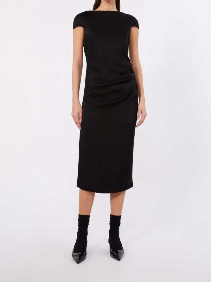 Max Mara Black Mstaustero Side Ruching Midi Dress