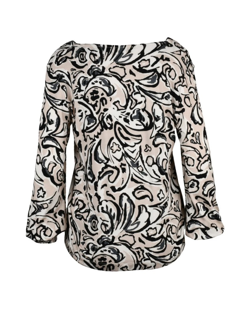 The Abito Beige/Black Abstract Viscose-Blend Top