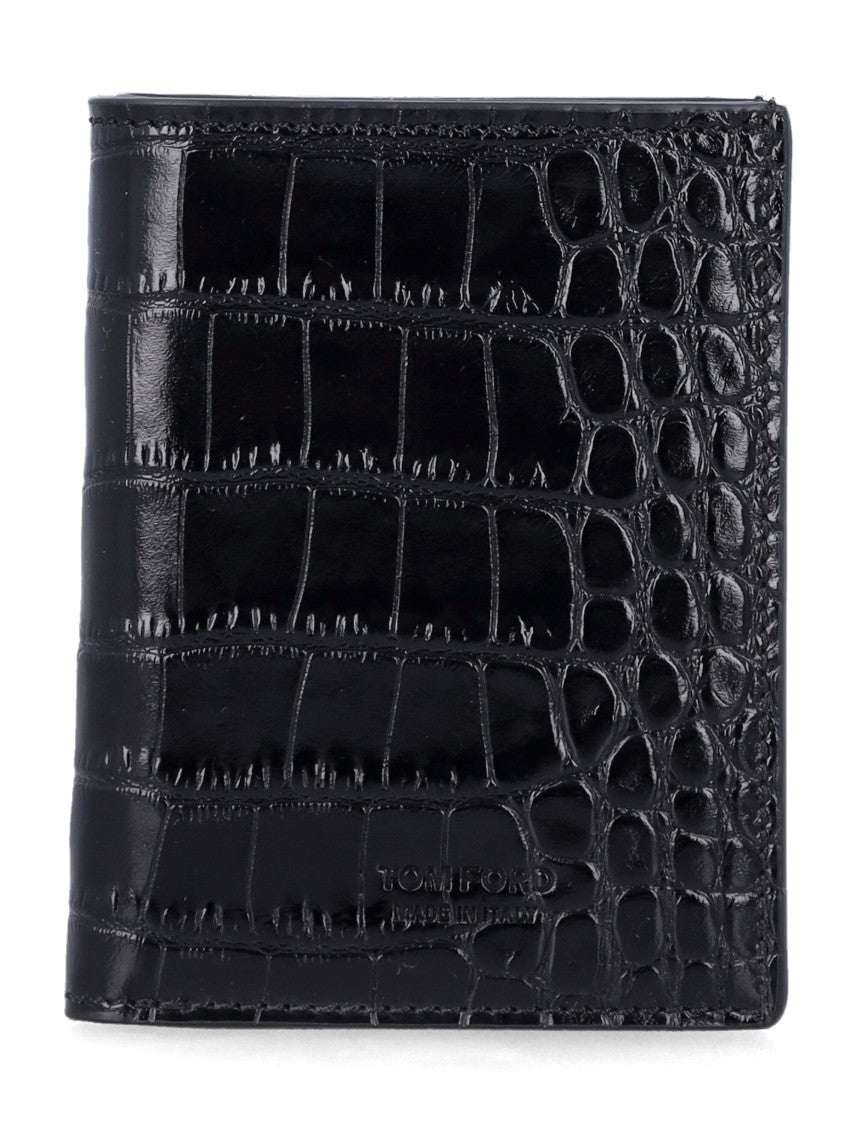 Tom Ford Black Croc-Embossed Leather Cardholder