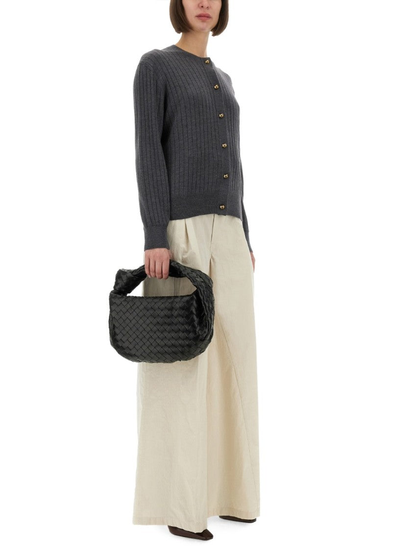 Bottega Veneta Ribbed Wool Cardigan With Gold-Tone Button Closure