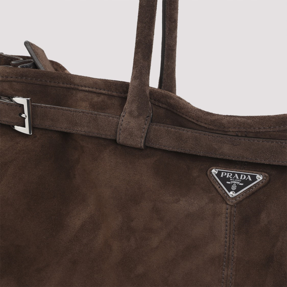 Prada Spacious Brown Suede Handbag With Detachable Shoulder Strap
