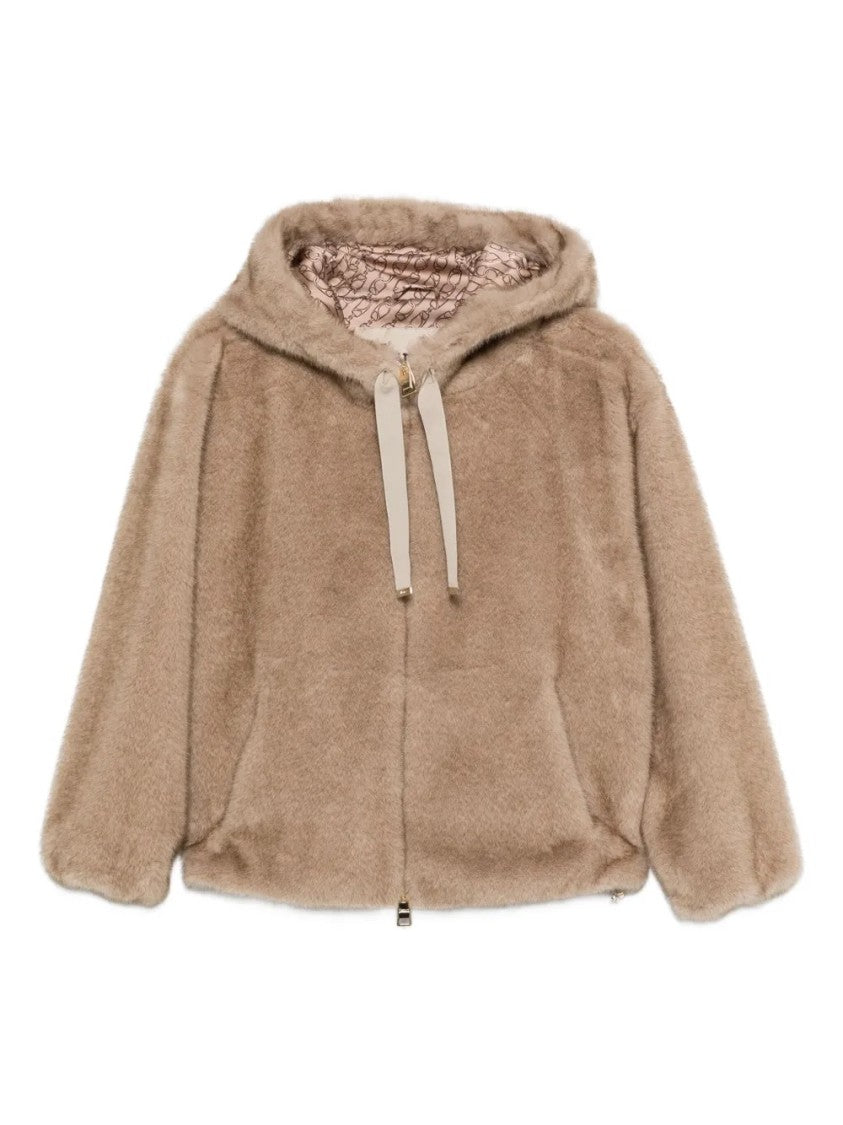 Herno Plush Hooded Jacket With Metallic Drawstrings