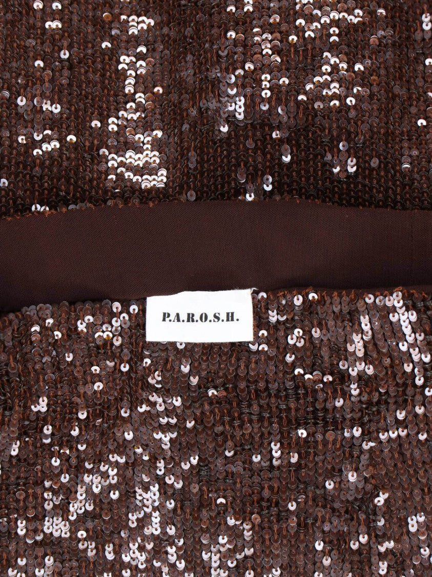 Parosh Brown Midi Sequin Skirt