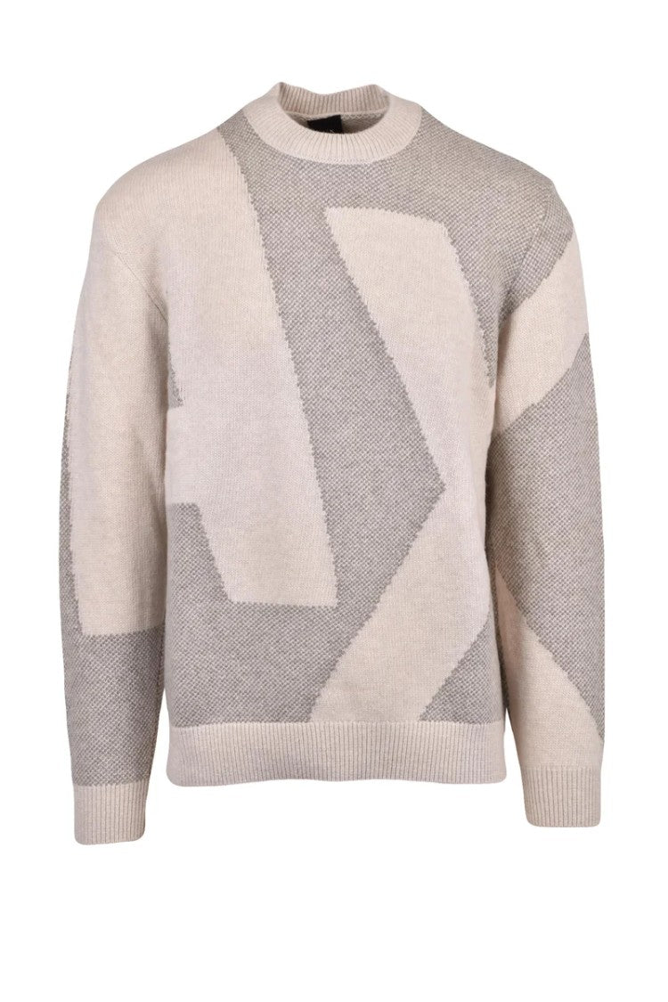 Armani Exchange Beige Geometric Crewneck Sweater