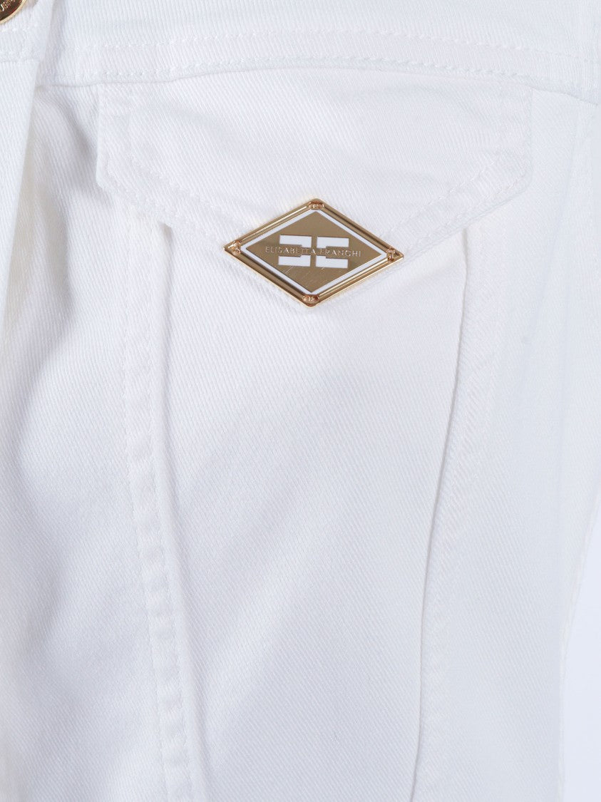 Elisabetta Franchi Sleeveless White Denim Jumpsuit With Button-Down Front And Wide-Leg Design