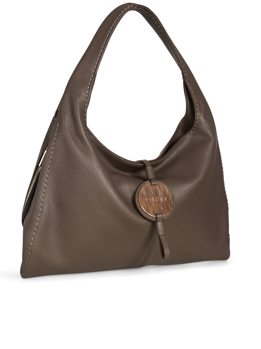 Visona` California Medium Pebbled Leather Shoulder Bag