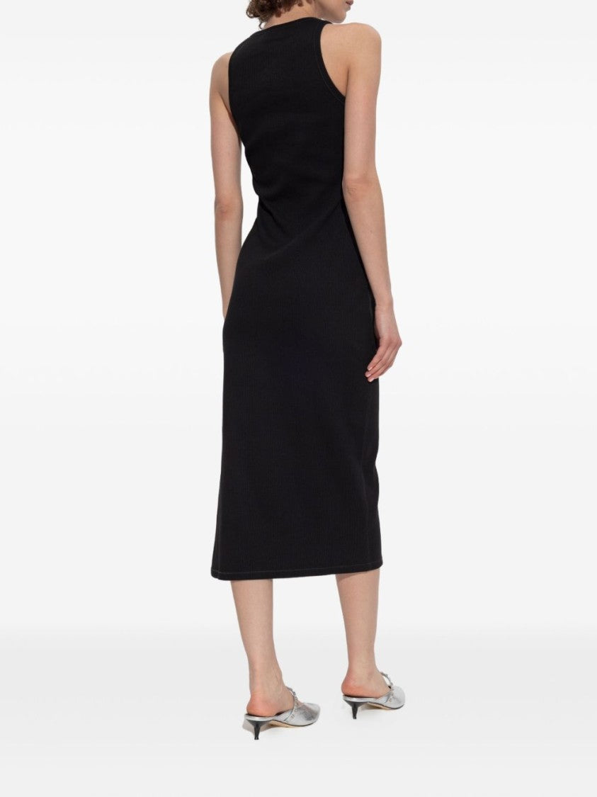 Alexander Mcqueen Placket Midi Dress With Crew Neck And Side Slit
