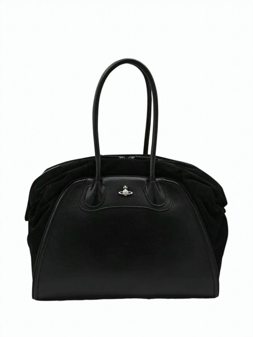 Vivienne Westwood Structured Calf Leather Shoulder Bag With Suede Sides
