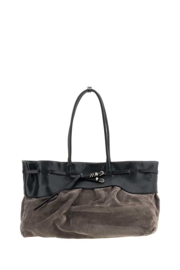 Margesherwood Grey Black Soft Grandma Layered Suede Shoulder Bag