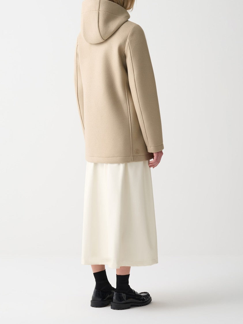 Colmar Originals Hooded Beige Wool Short Coat With Design