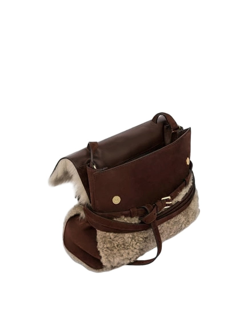 Moschino Curly Shearling Flap Shoulder Bag