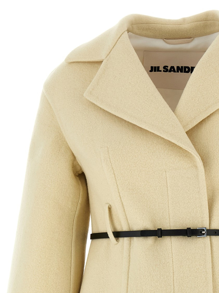 Jil Sander Structured Virgin Wool Felt Coat With Removable Leather Belt