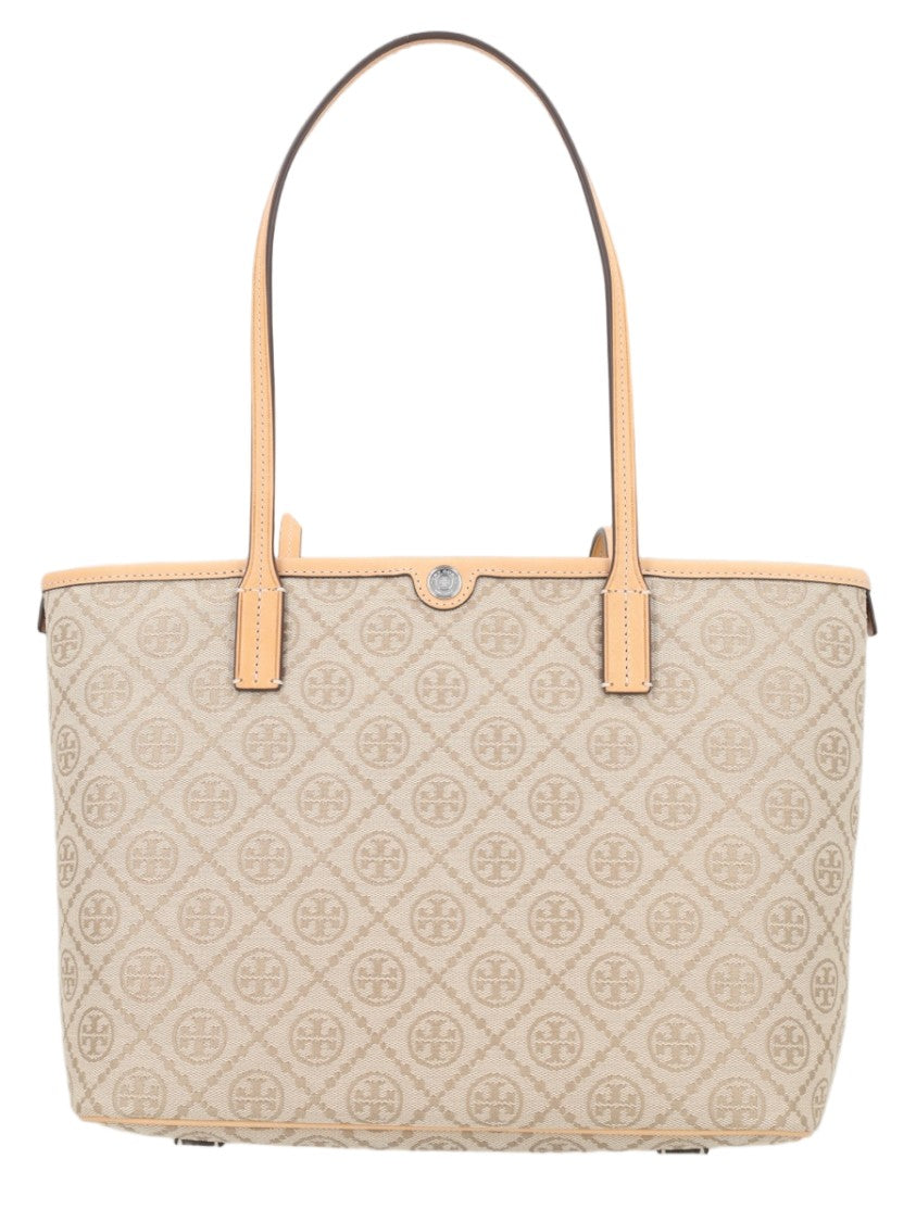Tory Burch Small Monogram Tote Bag With Leather Accents