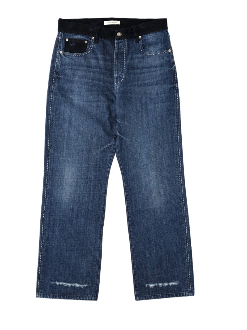 Wales Bonner Indigo Cropped Distressed Straight-Leg Cotton Jeans