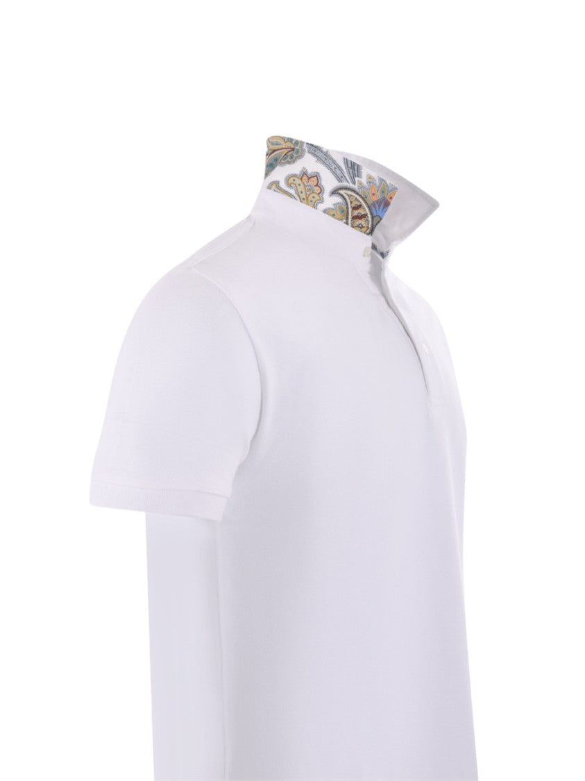 Etro Classic Fit White Polo With Ribbed Collar