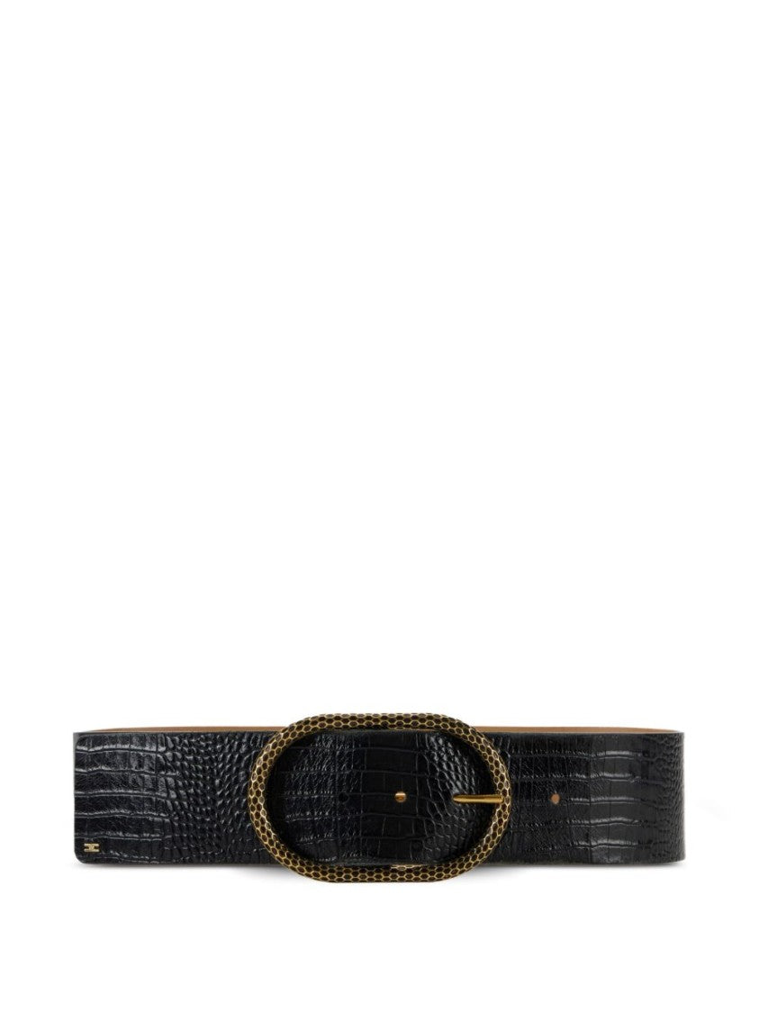 Elisabetta Franchi Crocodile-Embossed Black Belt