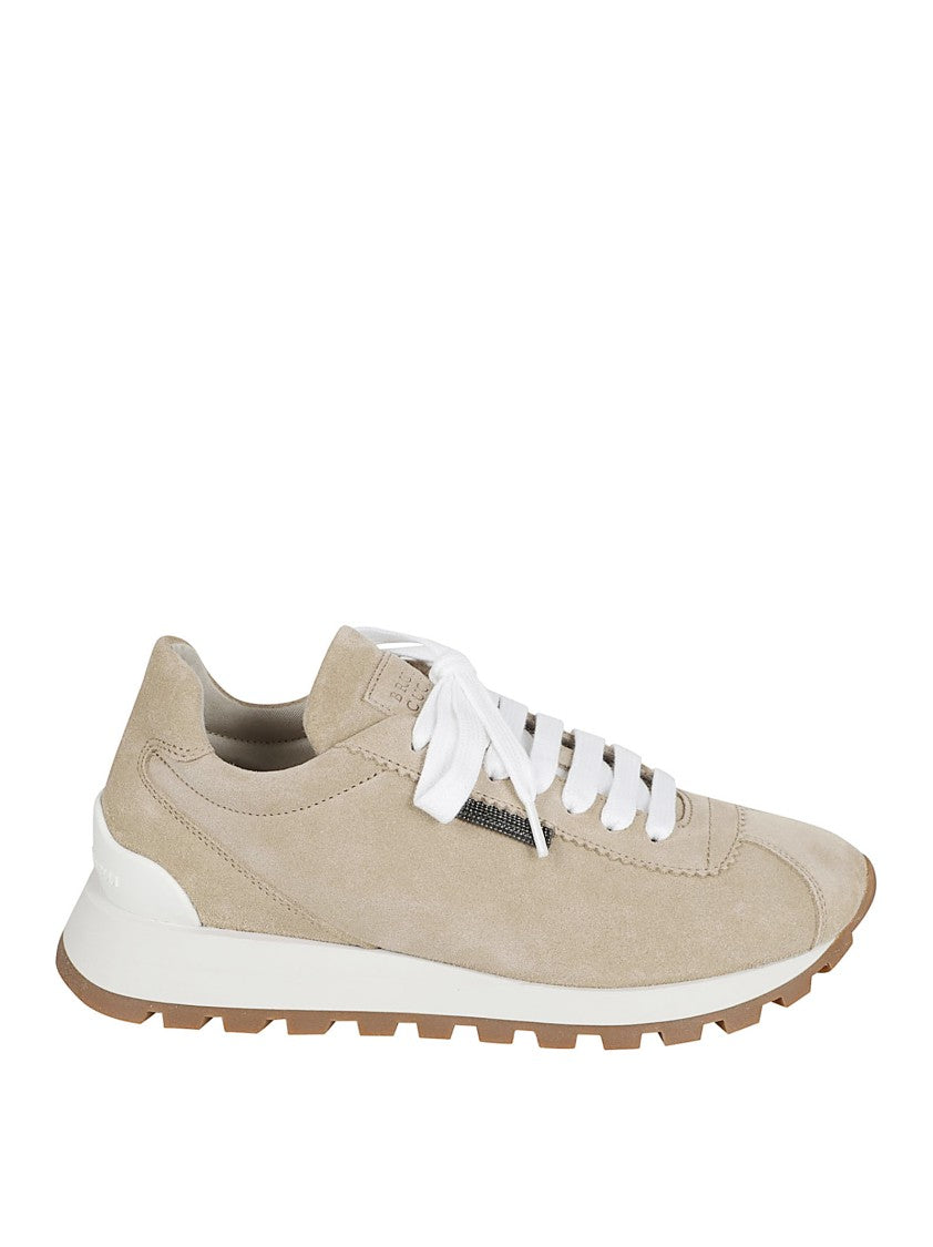 Brunello Cucinelli Dove Grey Suede Sneakers With Textured Platform