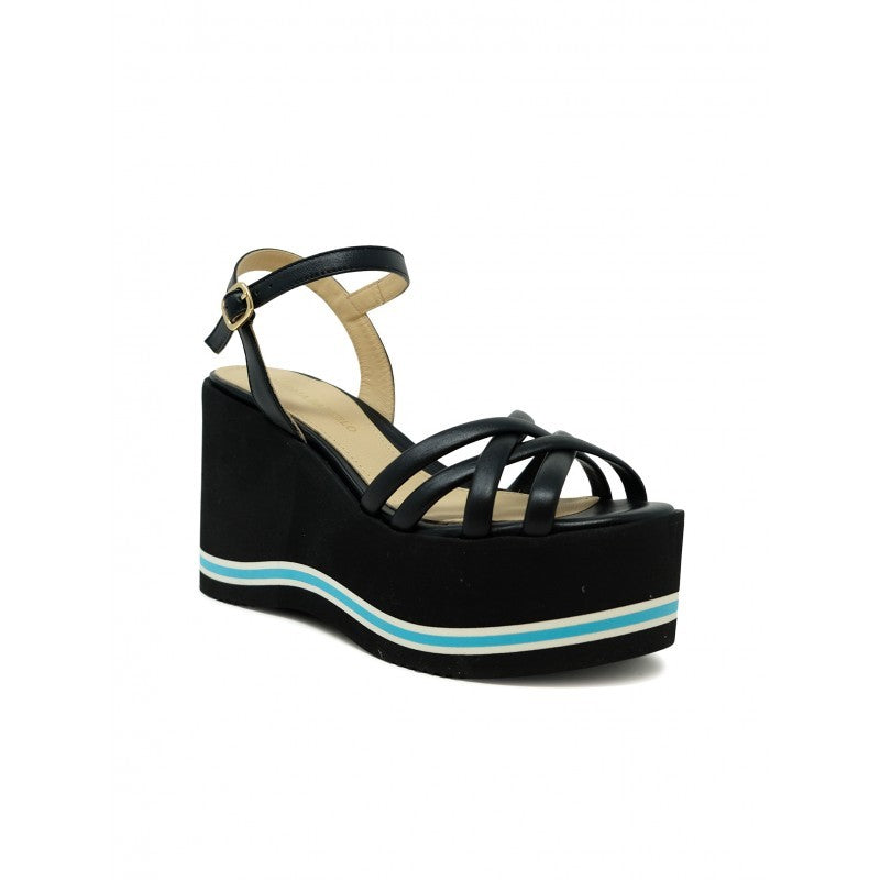 Paloma Barceló Black Leather Lioba Wedge Sandals