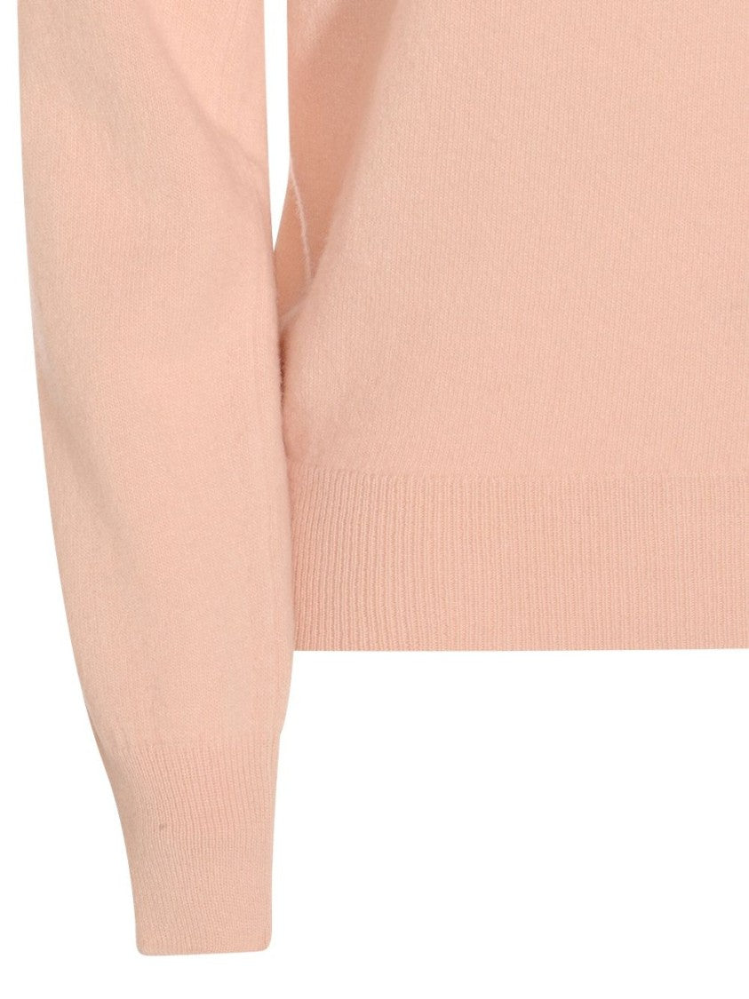 Maison Margiela Light Pink Wool Polo Shirt With Open Collar And Ribbed Edges