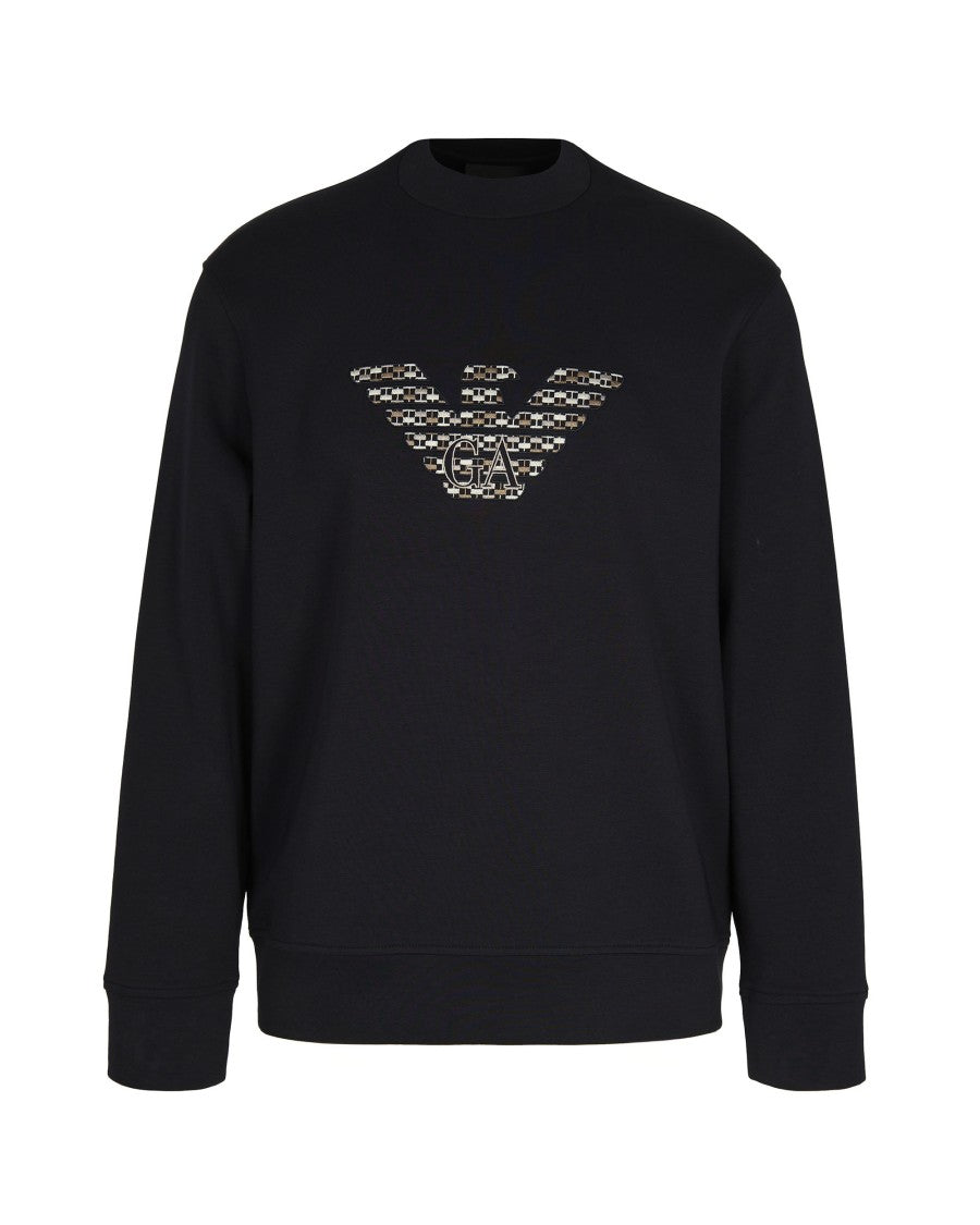 Emporio Armani Crewneck Sweatshirt With Oversized Embroidered Logo In Double Jersey