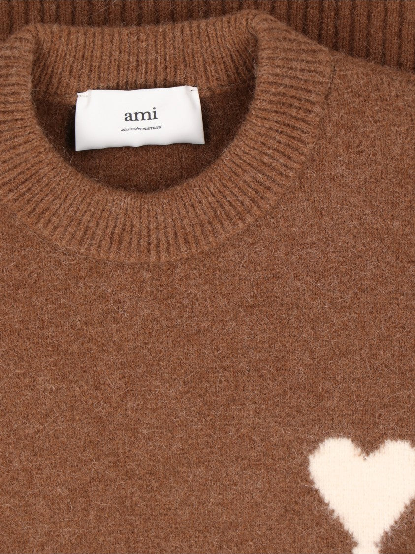 Ami Knitted Sweater With Ribbed Crew Neckline