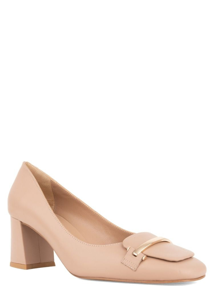 Sergio Moretti Beige Decorative Flap Leather Low-Heel Pumps